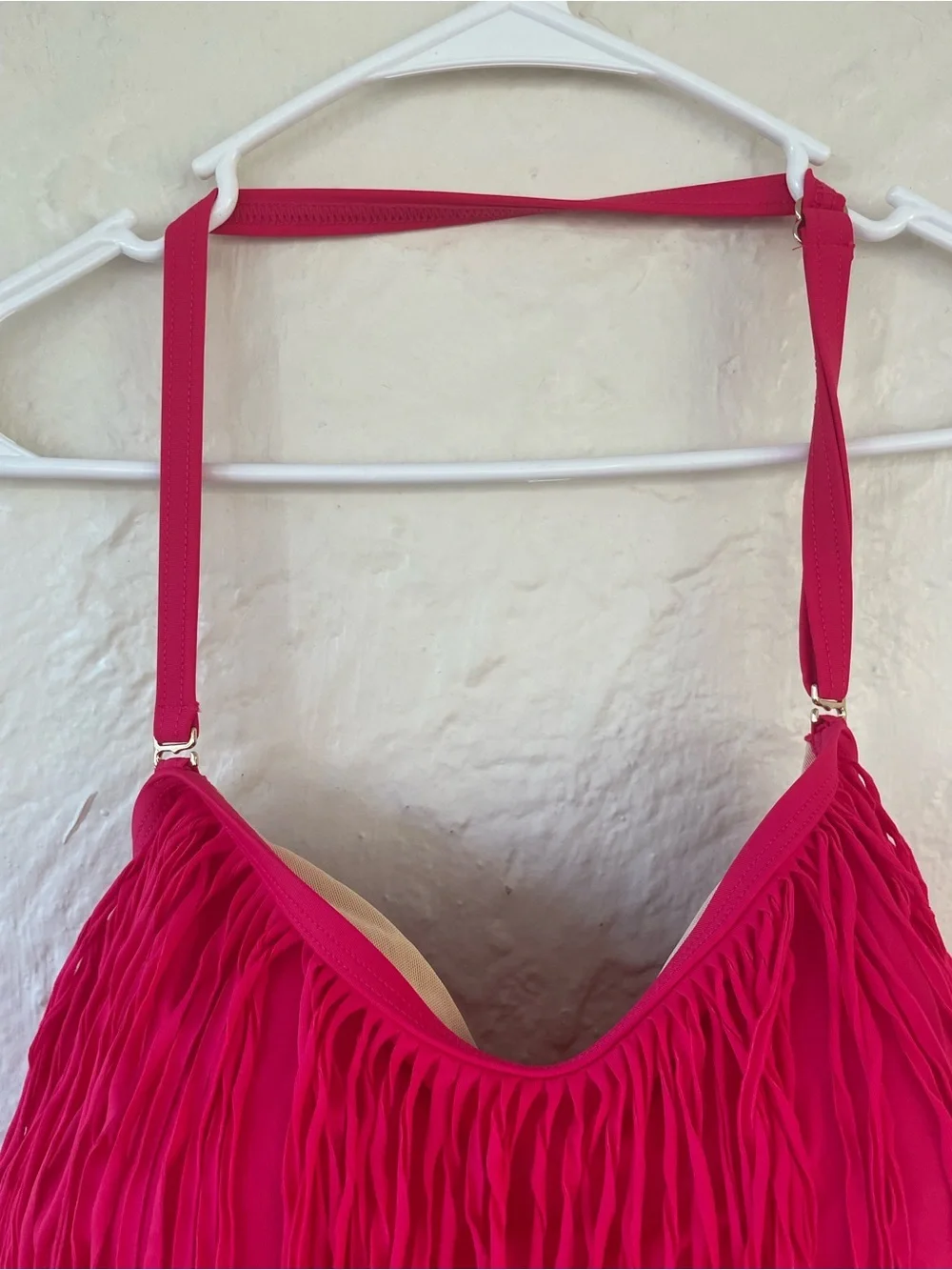Swimsuits for All pink halter 1 piece swimsuit, lightly padded, fringe detail;20